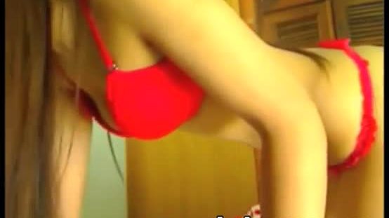 Teen with red sexy lingerie shows off